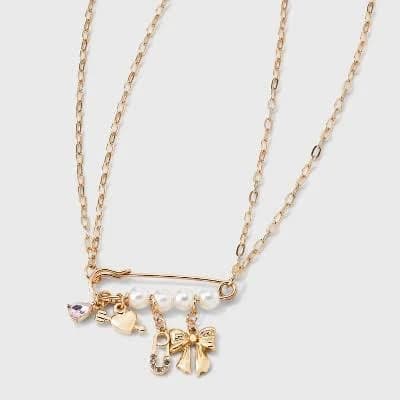 Wild Fable Gold Pearl Heart and Bow Charm Necklace