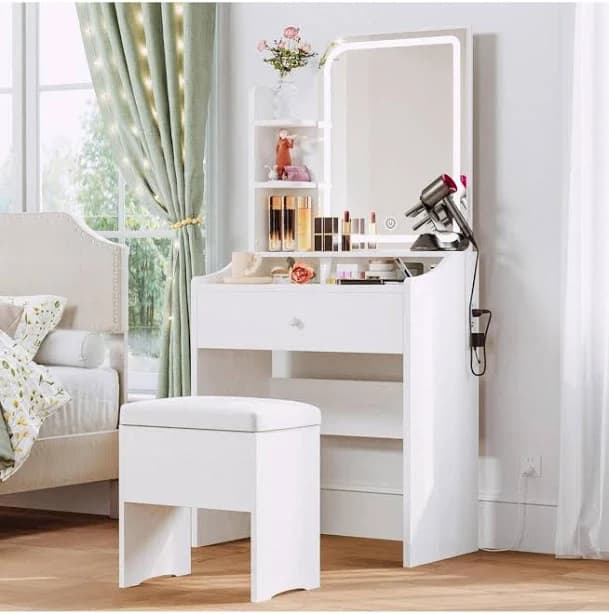 LIKIMIO White Makeup Vanity with Mirror and Light