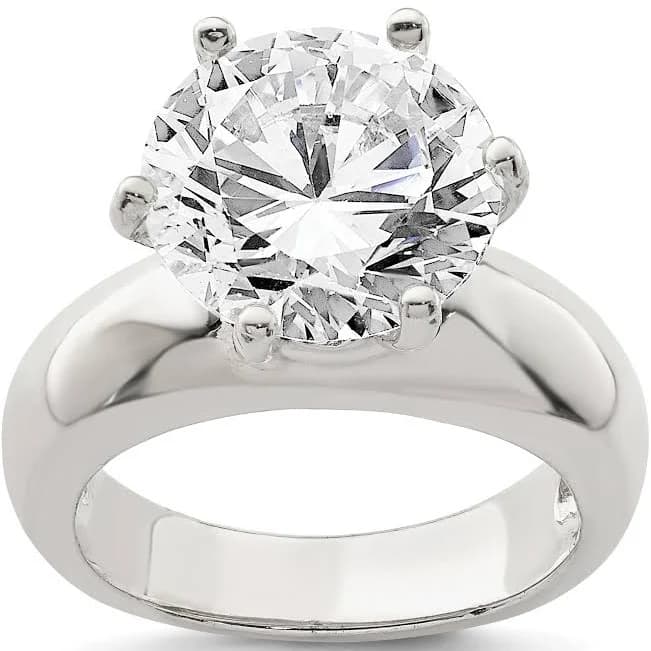 Goldia Sterling Silver Solitaire Round CZ Ring