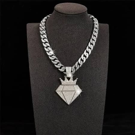 Men Women Hip Hop New Fashionable and Personalized Crown Pendant Necklace 15mm Crystal Cuban Chain HipHop Iced Out Bling Necklaces Fashion Charm
