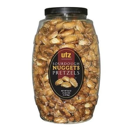 Utz Sourdough Nuggets Pretzels 52 oz. Barrel Bite-Size Pretzels with Classic Sourdough Flavor, Perfectly Salted with Zero Cholesterol per Serving