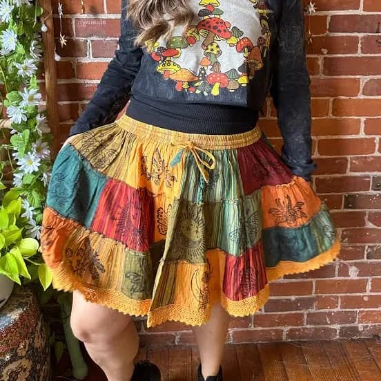 Earth Tones Plus Size Cotton Patchwork Mini Skirt