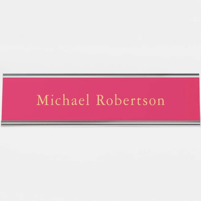 Carmine Red Gold Colors Professional Trendy Modern Desk Name Plate