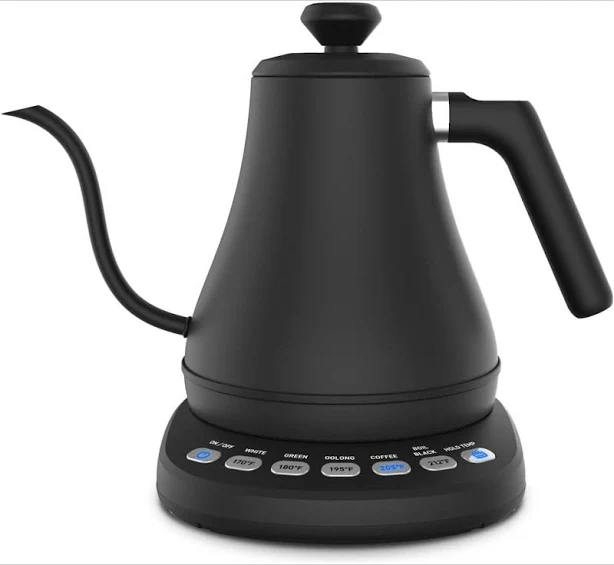 Pour Over Electric Kettle 5 Temp Settings 1200W 0.8L Stainless Steel Inner Lid