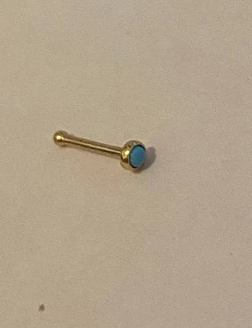 14K Solid Gold Turquoise Nose Stud
