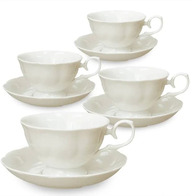 Diana Set of 4 White Porcelain Cup & Saucer