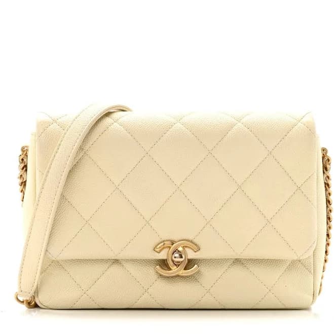 CHANEL Quilted Caviar Melody Flap Crossbody Bag