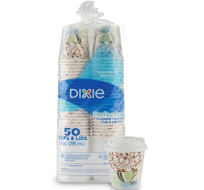 Dixie PerfecTouch Paper Hot Cups & Lids Combo Bag 10oz 50-pack