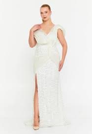 Sleeveless Maxi Tulle Mermaid Plus Size Wedding Guest Dress aln1826