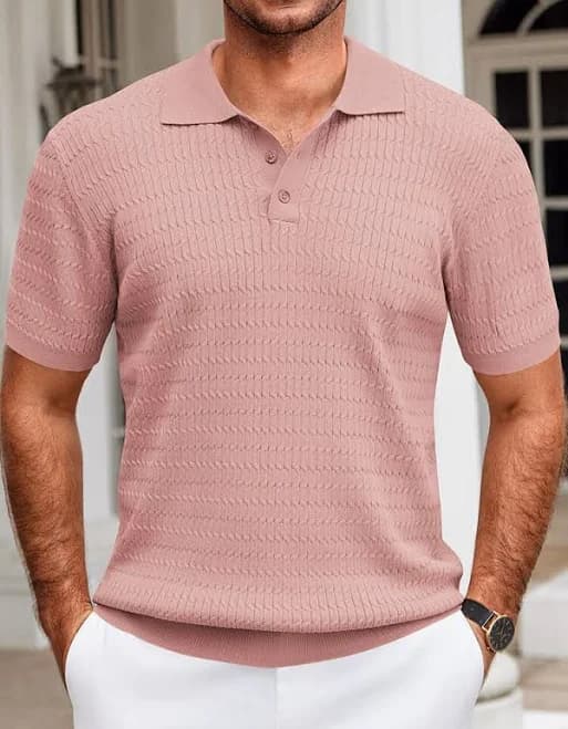 Casual Textured Knit Polo Shirt