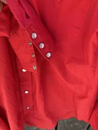 Men's H Bar C Ranchwear Red Solid Button Shirt 15 1/2 34 Western Pockets USA | eBay