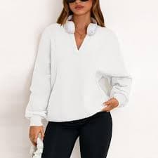 qolati Womens Casual V Neck Sweatshirt Oversized Fleece Long Sleeve Shirts Lightweight Loose Drop Shoulder Solid Pullover Tops White M - Walmart.com