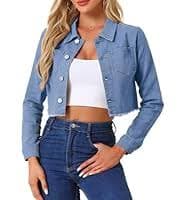 Allegra K Women's Denim Jacket Trendy 2025 Lapel Long Sleeve Button Up Fall Cropped Jean Jackets, Pink, S: Buy Online at Best Price in UAE - Amazon.ae