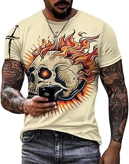 Graphic T-Shirts for Men Skull Print Casual Shirts Cross Print Short Sleeve Cotton Tops Plus Size Beach Shirts for Men