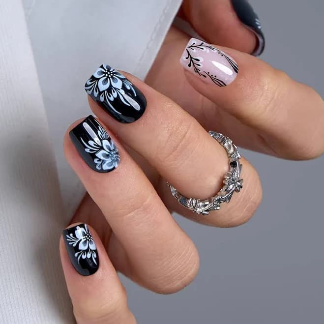 Curvlife Short Squoval Floral False Nails