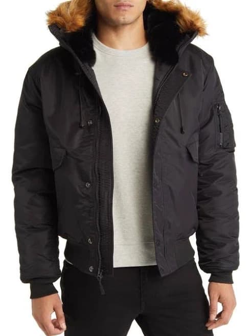 Schott NYC Men's N-2B Hooded Flight Jacket with Faux Fur Trim