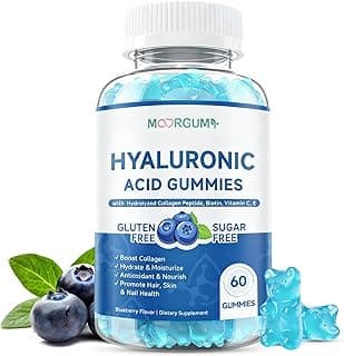1000mg Hyaluronic Acid & Collagen Peptide Supplements with Biotin, Vitamins C & E - Hair Skin Nails Joints Health Support for Men & Women, Hair Growth, Blueberry Flavor, Gluten-Free 60 Gummies