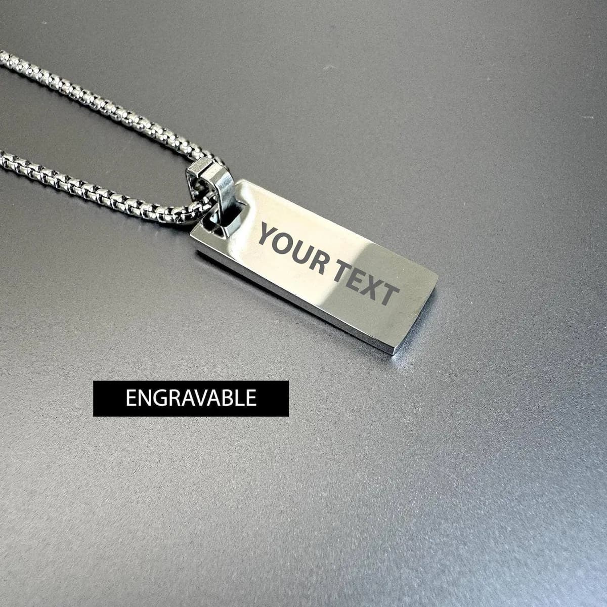 Personalized Engraved Silver Bar Pendant Necklace