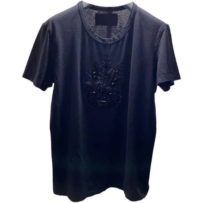 Prada Black Cotton T-shirt with Embellished Logo Size L