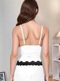 DIKGROP Lace Trim Slim Fit Tank Tops Cami for Women Sexy V Neck Spaghetti Strap Sleeveless Going Out Cami Tank Tops White at Amazon Women's Clothing store