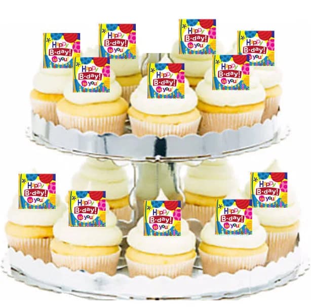 24ct Happy Birthday to You Edible Wafer Cupcake Decoration Topper Picks
