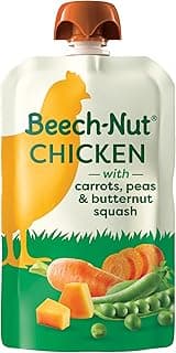 Beech-Nut Chicken Baby Food Pouches with 4g of Protein, Chicken Carrots Peas & Butternut Squash, Baby Puree Meat Baby Food Pouch, Stage 2, 3.5 oz Pouch (12 Pack)