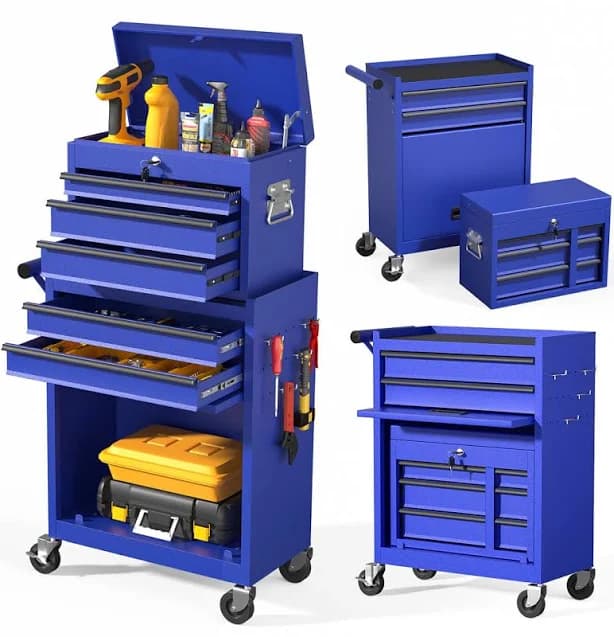 5-Drawer Tool Chest,Rolling Tool Cart with Wheels,High Capacity Tool Cabinet with Locking System for Garage, Warehouse, Workshop-Blue