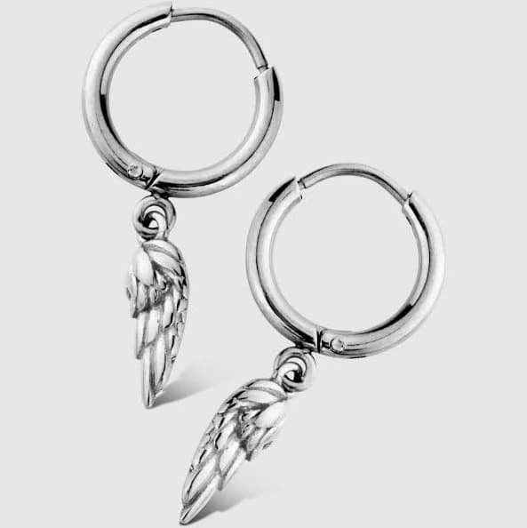 CRAFTD Men's Silver Feather Hoop Earring