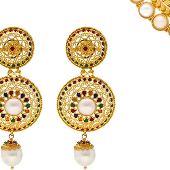 22K Gold Meenakari & Pearl Jewelry Set