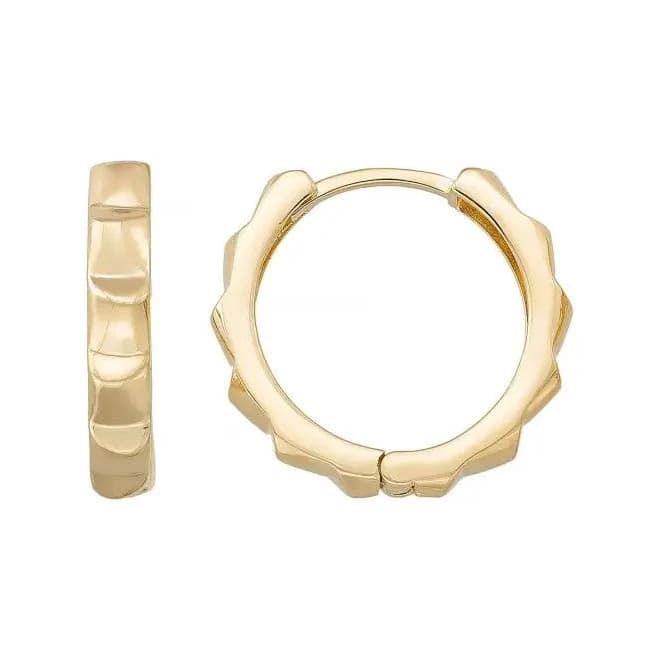 14K Solid Gold Textured Huggie Hoop Earrings