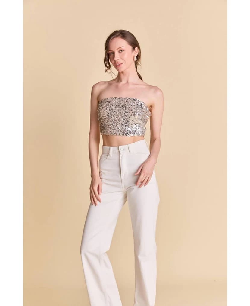 Endless Rose Women's Beaded Sequin Tube Top
