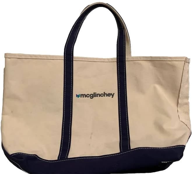 Ll Bean Boat And Tote Xl Large Bag Ivory Canvas Blue Trim Embroidered
