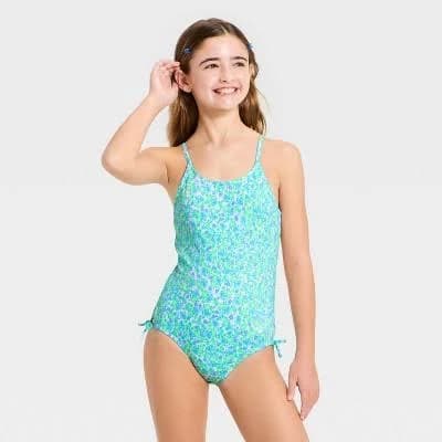 Girls' Vibrant Meadow Floral One Piece Swimsuit
