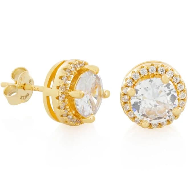 Sterling Silver 14K Vermeil Halo Brilliant-Cut Stud Earrings