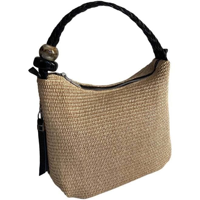 Straw and Calfskin Top Handle Bag