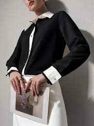 womens office interview elegant color block shirt spring - Temu Finland