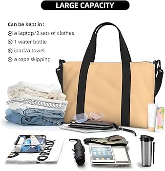 Amazon.com: Beige Travel Duffle Bag For Women Men Weekender Overnight Bag Gym Bag For Women, Carry On Airport Bag, Travel Tote Bag With Strap For Gym Travel Business Trips : Clothing, Shoes