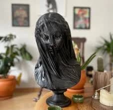 The Veiled Virgin Statue: Black Replica Bust Sculpture (22 Inches)