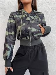 SHEIN Unity Camo Print Zip Up Drawstring Hoodie | SHEIN