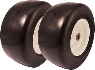 13x6.50-6 Flat-Free Tire with 3/4" 5/8" & 1/2" Bushing, 13in Zero-Turn Lawn Mower Smooth Tire and Wheel Assembly, 4.0"-6.0"Center Hub Flat Free Wheel for Universal Lawnmower Tractor