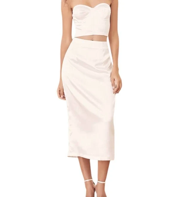 Lulus 2 Piece Outfit Sz M White Stunning Vision Satin Bustier Pencil