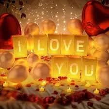 I Love You Light Up Letters, with Tea Lights Candles, Rose Petals (White)