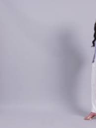 Women Lavender Warm Tweed Stretchable top With White Straight Fit Trou