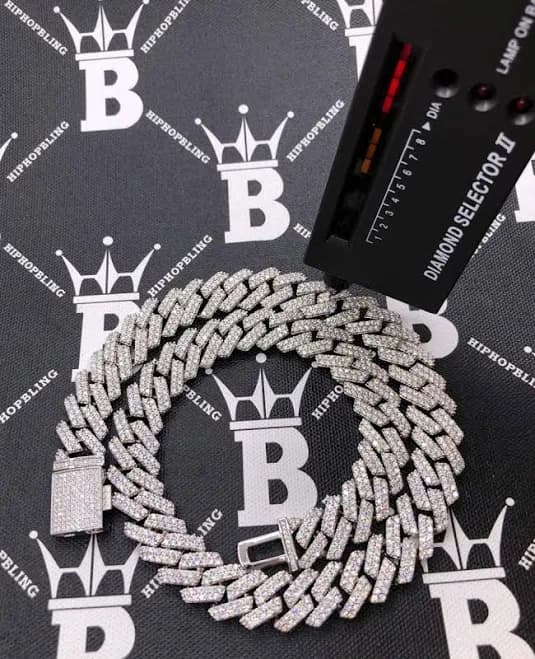 hiphopbling Moissanite Cuban Sharp Link Iced Out Chain .925 Sterling Silver