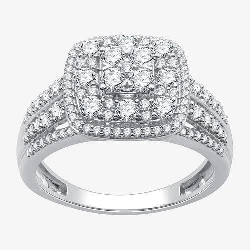 1 ct. T.W. Lab Grown White Diamond Cushion Halo Cocktail Ring in Sterling
