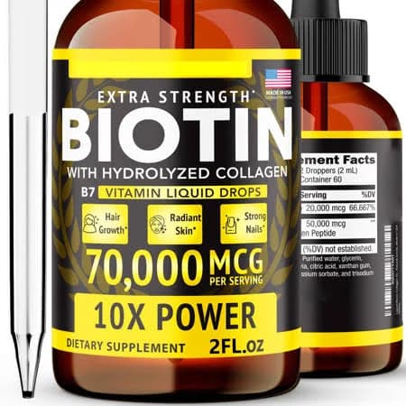 Liquid Biotin & Collagen Supplement Drops 60,000 mcg - Hair, Skin & Nail Support Formula for Men & Women, with Hyaluronic Acid, 1 fl oz