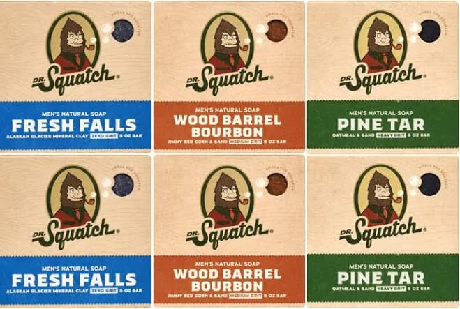 Dr. Squatch Men's Soap Variety 6 Pack - Men's Natural Bar Soap - Pine Tar, Wood Barrel Bourbon, Fresh Falls, All Skin, Size: 5 oz