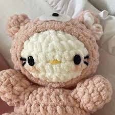 Hello Kitty Crochet Cat Plushie Stuffed Animal in Pink Bear Costume - Etsy