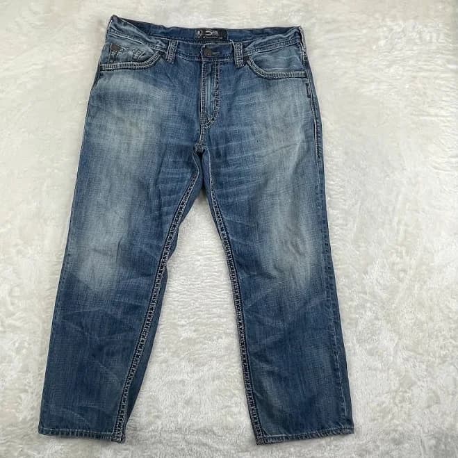 Silver Jeans Mens 38x28 Blue Denim Hunter Baggy Distressed Marbled Y2k
