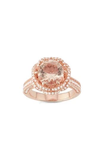 Designs by Gioelli 14k Rose Gold Over Silver Simulated Morganite Halo Ring